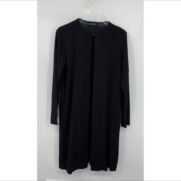 Misook open front duster cardigan sweater knit black long sleeve button Large - Picture 3 of 4